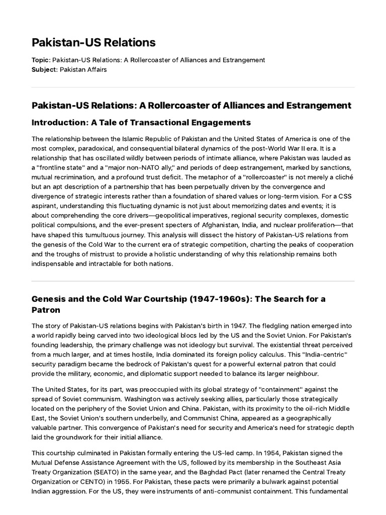 Complex Dynamics of Pakistan-US Relations | PDF | Pakistan ...
