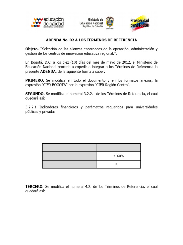Modificaciones a Términos de Referencia CIER | PDF | Planificación