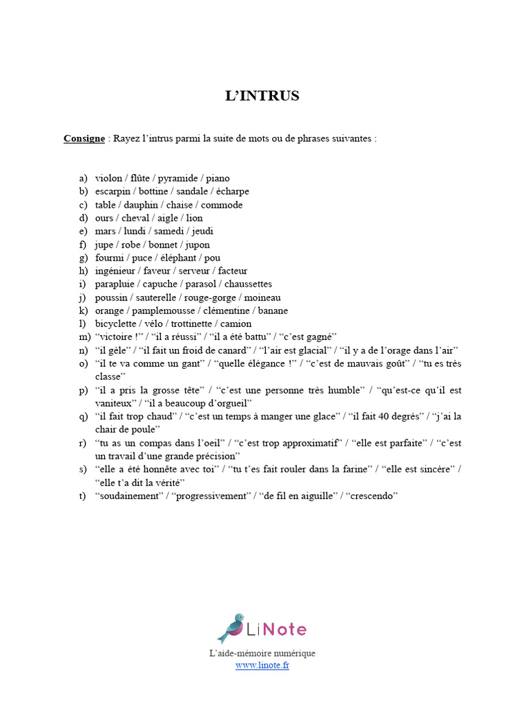 Identifier l'intrus parmi des mots | PDF