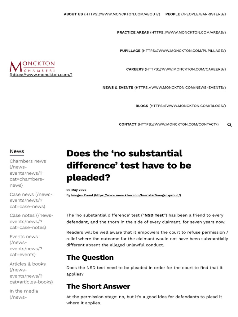 Does The No Substantial Difference' Test Have To Be Pleaded - Monckton ...