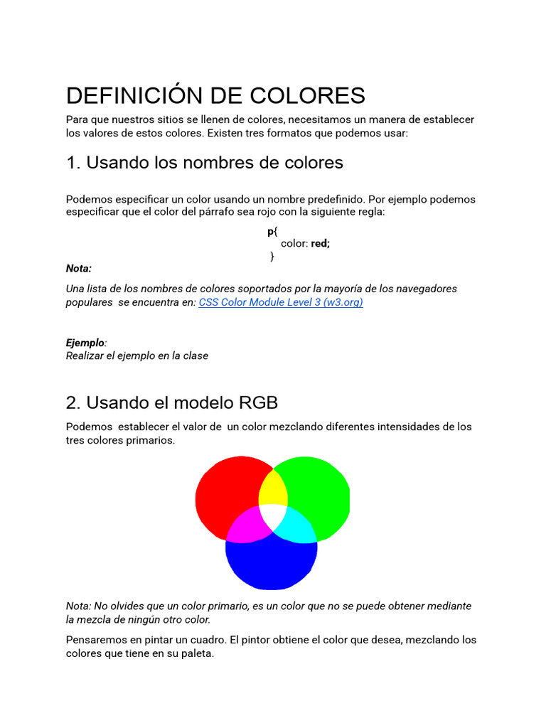 Definición y Uso de Colores en CSS | PDF | Color | Modelo de color Rgb