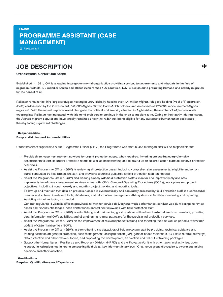 IOM Pakistan Programme Assistant Role | PDF | International ...