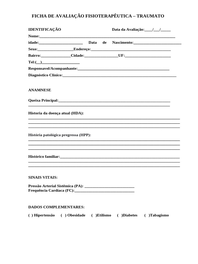 Ficha de Avaliação Fisioterapêutica | PDF | Especialidades médicas ...