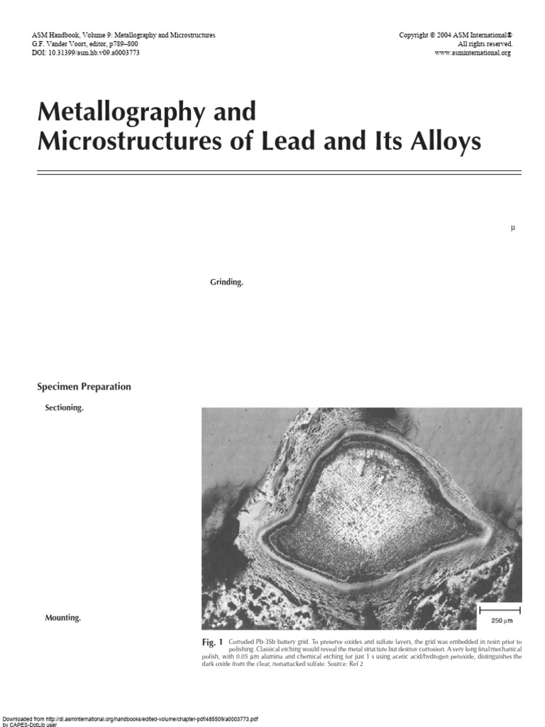 Metallography of Lead and Alloys | PDF | Solder | Tin