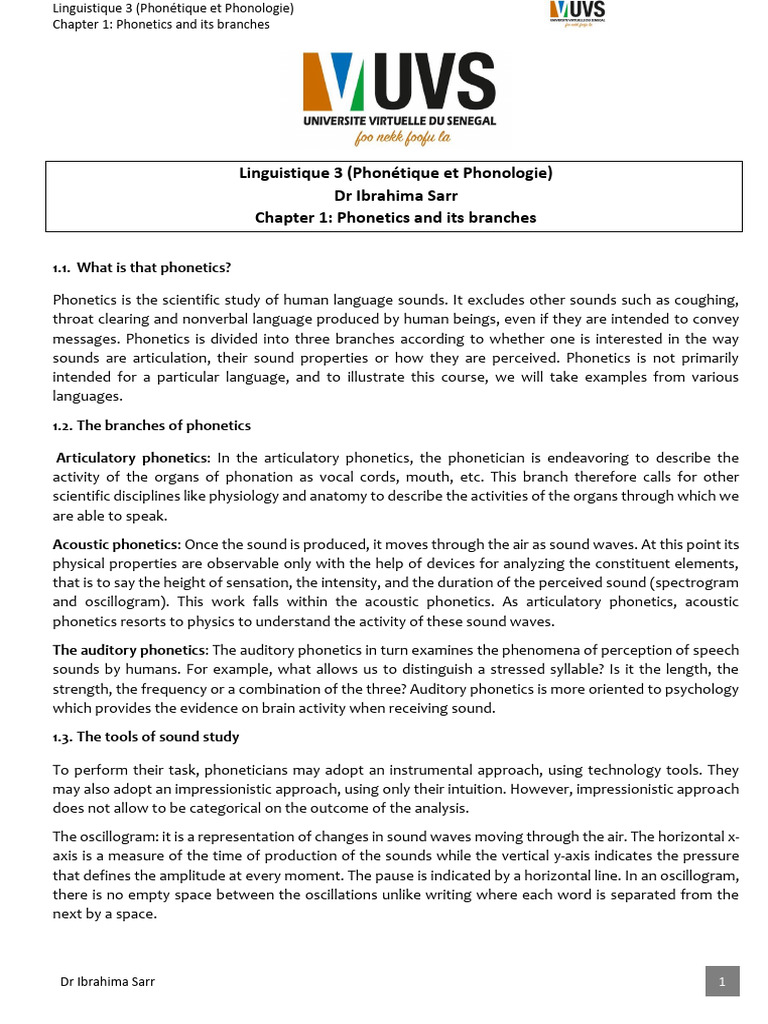 Overview of Phonetics Branches | PDF | Phonetics | Sound