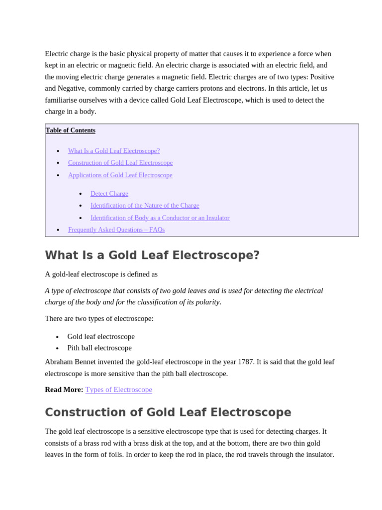 Understanding Gold Leaf Electroscope | PDF | Electricity | Electromagnetism