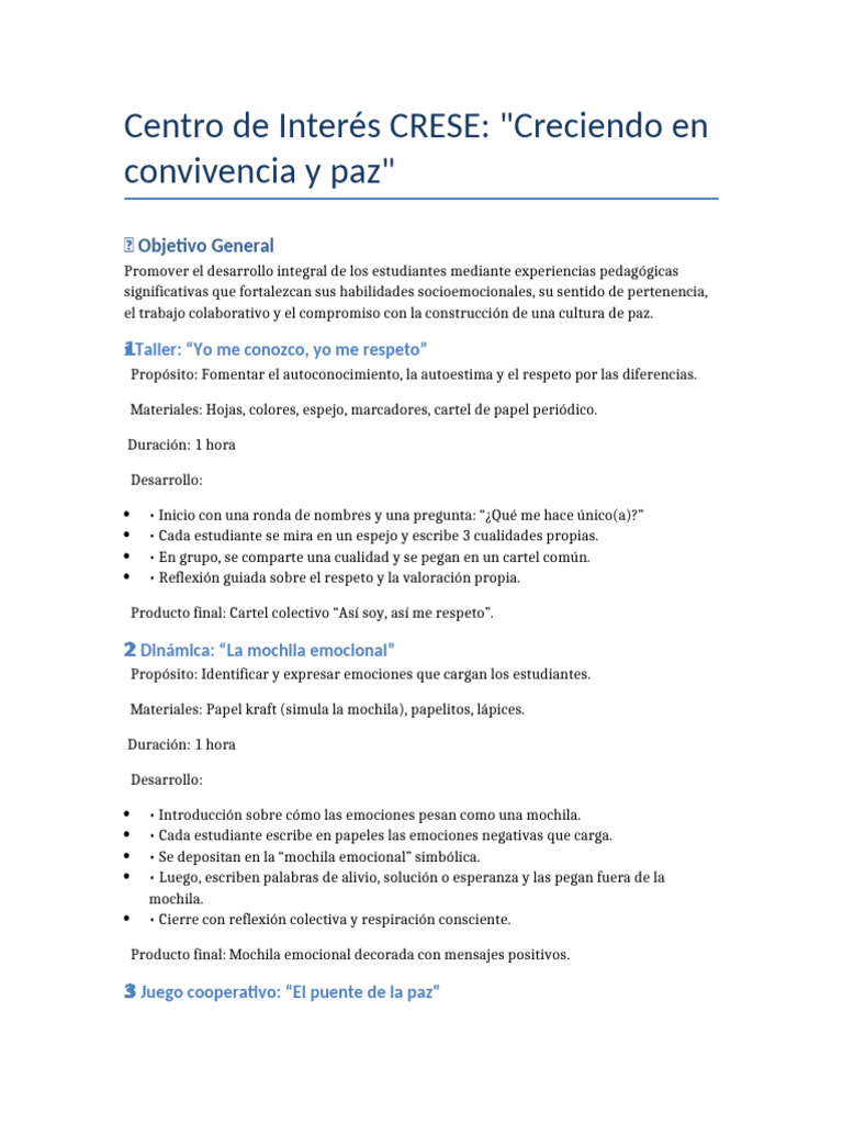 Talleres para la Paz y Convivencia Escolar | PDF | Las emociones ...