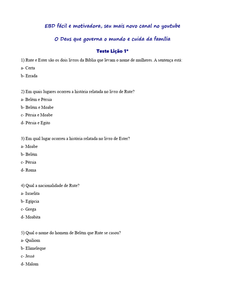 Quiz sobre Rute e Ester na Bíblia | PDF