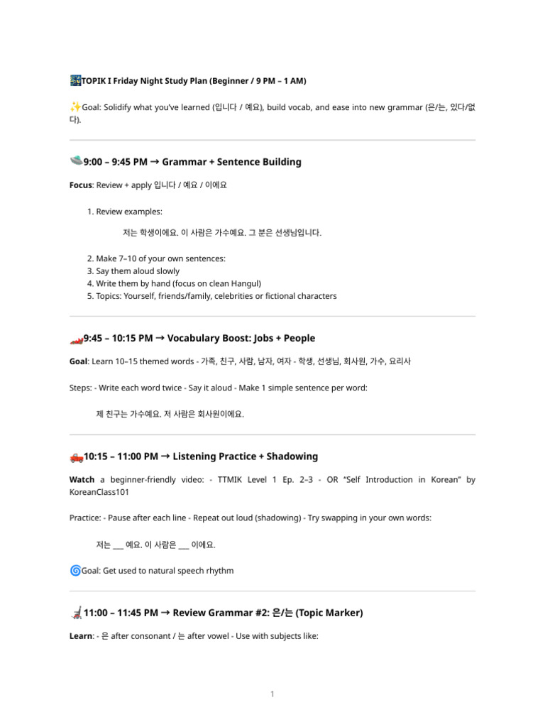 Korean Study Plan: Vlog Script Guide | PDF
