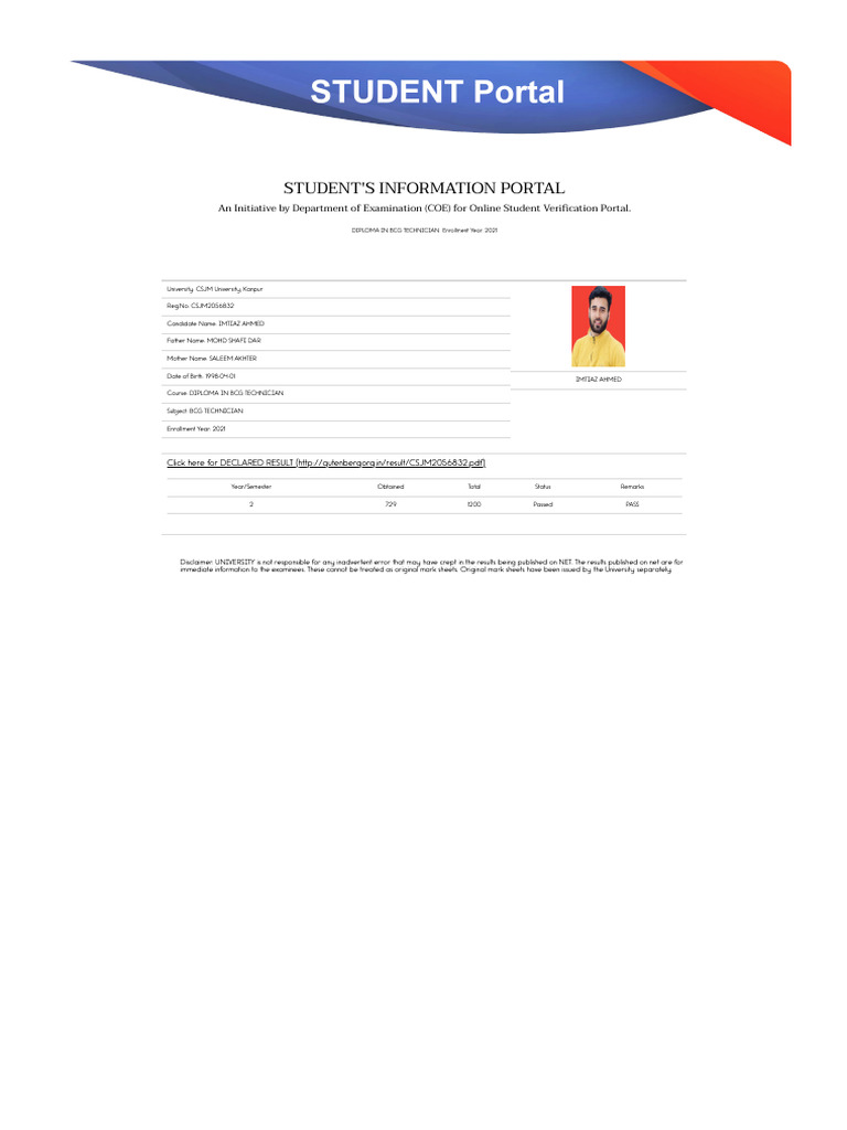 CSJM University Diploma Result 2021 | PDF