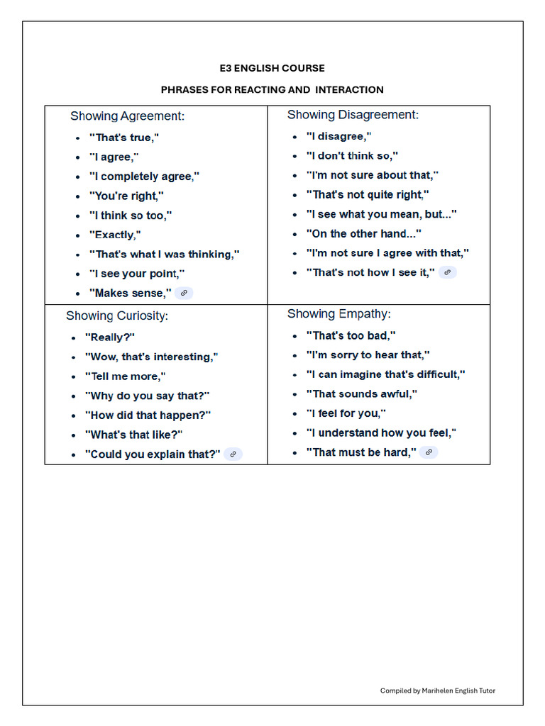 E3 Phrases For Reacting & Interacting | PDF