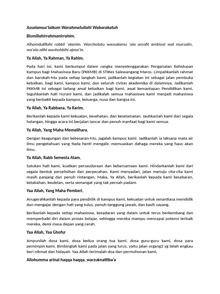 Doa dan Harapan untuk Mahasiswa Baru | PDF