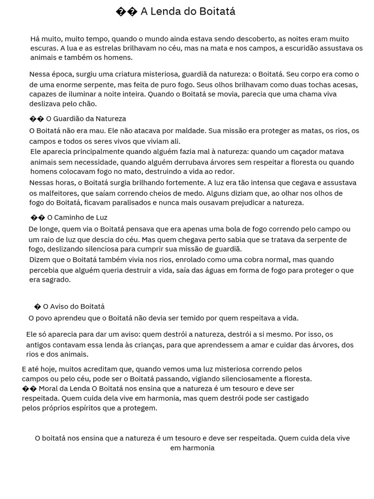 A Lenda do Boitatá: Guardião da Natureza | PDF