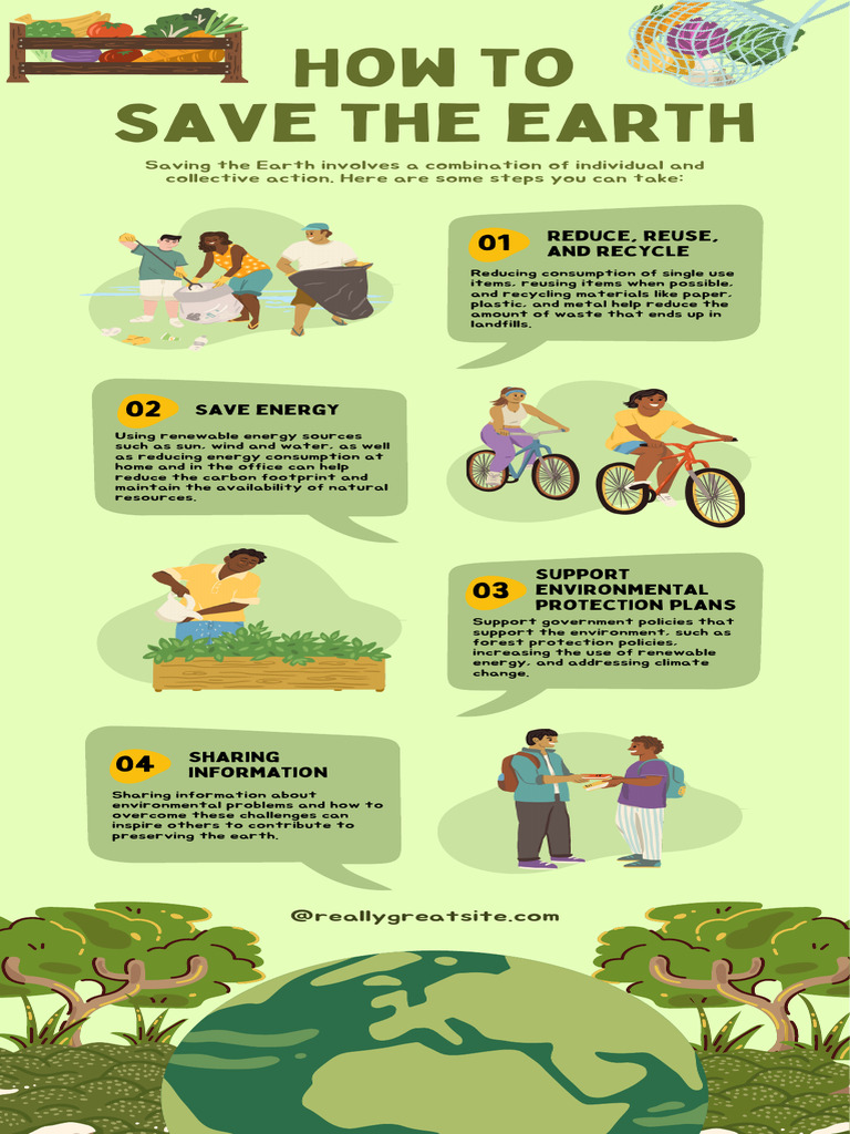 Green Illustrative How To Save The Earth Infographic | PDF