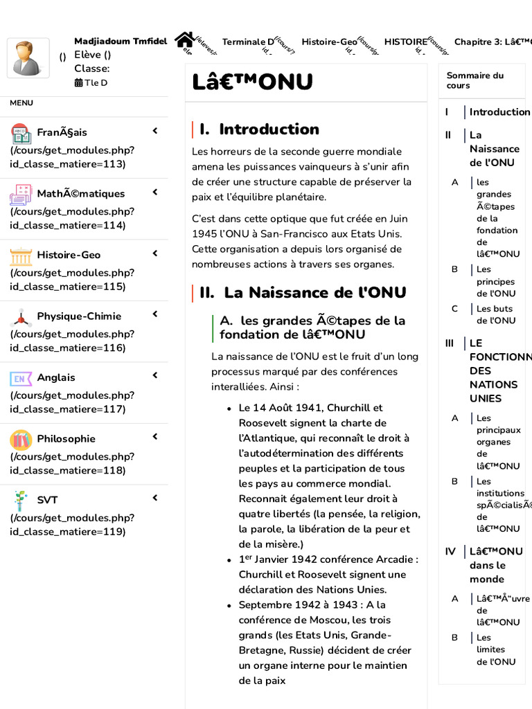 Histoire et fonctionnement de l'ONU | PDF | Nations unies | Relations ...
