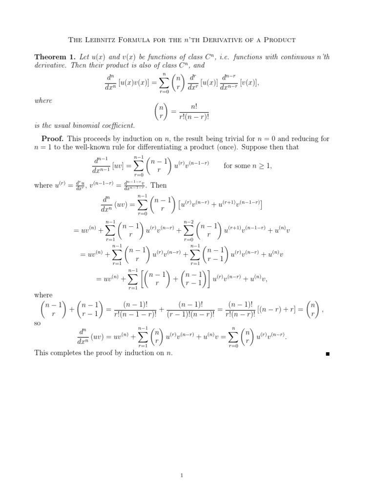 Leibnitz Formula for n’th Derivative | PDF