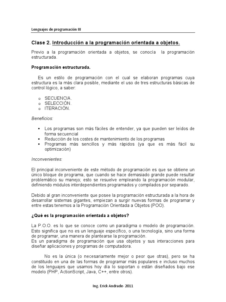 Clase 2 - Introducción A La Programación Orientada A Objetos | PDF
