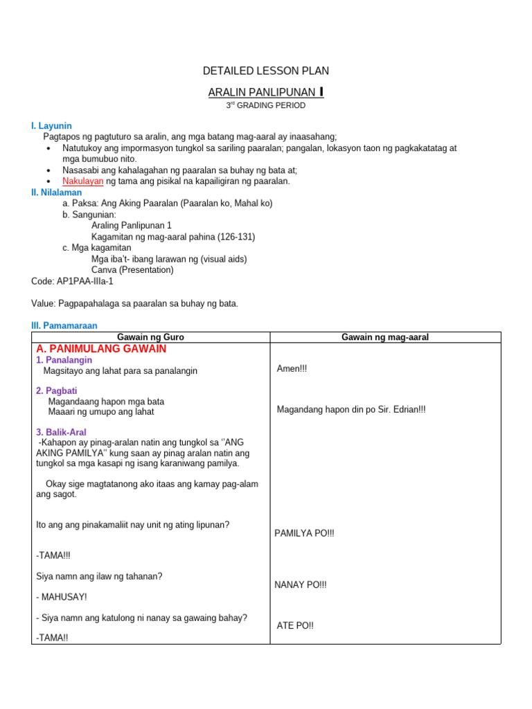 Detailed Lesson Plan | PDF