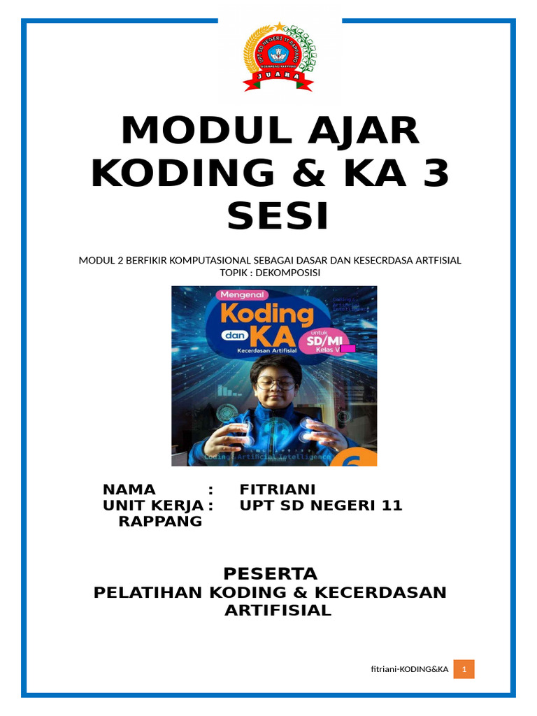 Modul Koding & Kecerdasan Artifisial SD | PDF