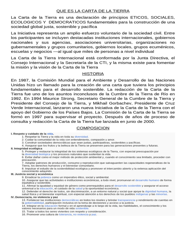 Principios de la Carta de la Tierra | PDF | Sustentabilidad ...