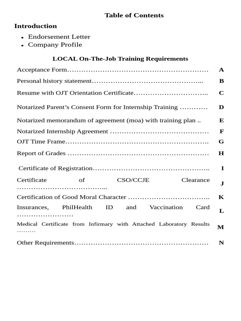 OJT Document Requirements Guide | PDF
