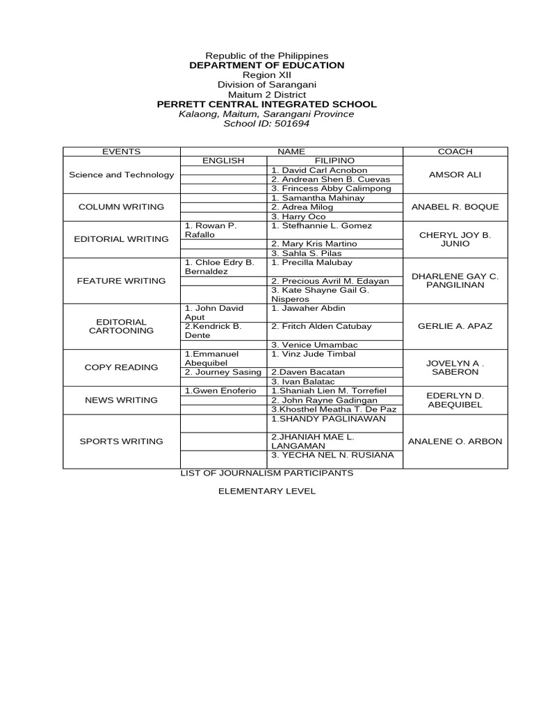 PCIS List of Journalism Participants | PDF