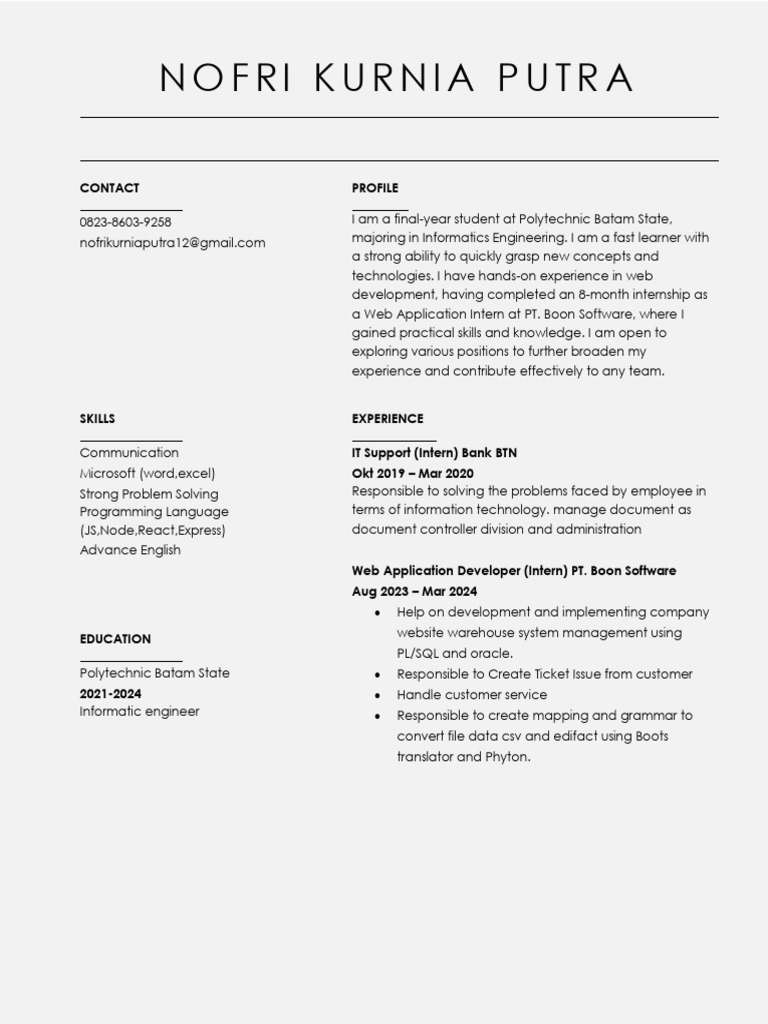 Informatics Engineering Student Profile | PDF