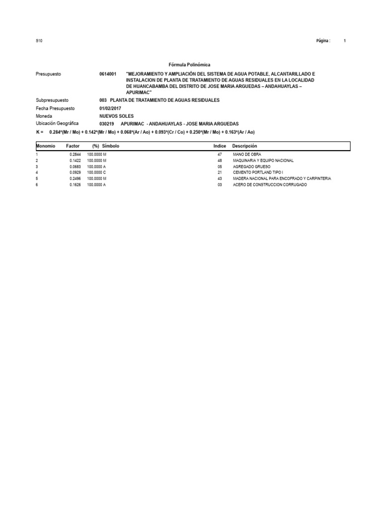 Presupuesto para Planta de Tratamiento de Aguas | PDF
