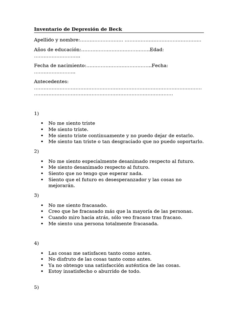 Inventario de Depresión de Beck | PDF