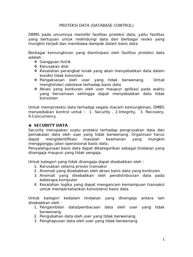 Proteksi Data dalam DBMS: Keamanan dan Otorisasi | PDF