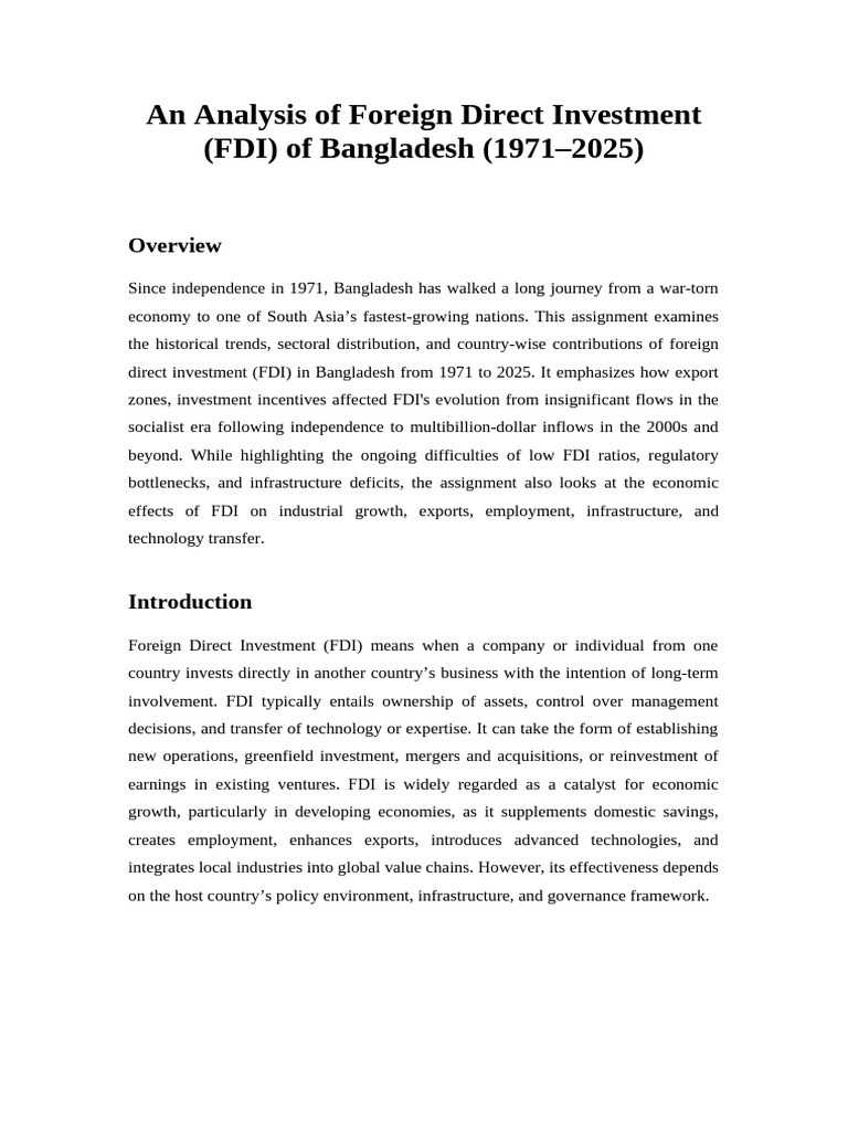 Bangladesh FDI Trends 1971-2025 Analysis | PDF | Foreign Direct ...