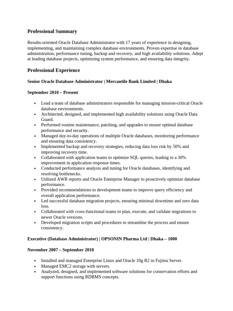 Experienced Oracle Database Administrator | PDF | Databases | Computer ...