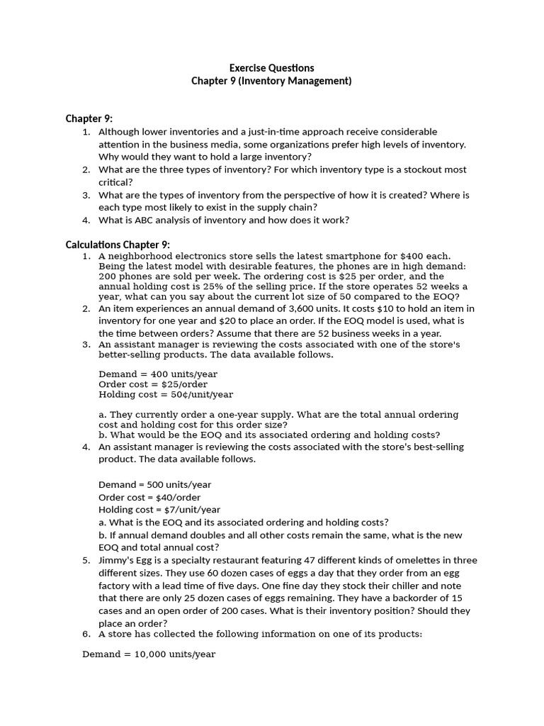 Inventory Management Exercise Questions | PDF | Inventory | Business