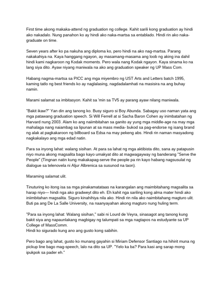 Lourd de Veyra Speech UP | PDF