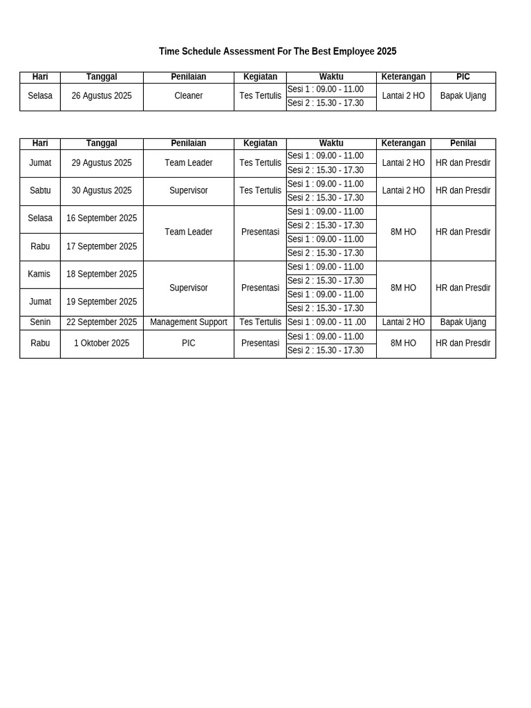 2025 Employee Assessment Schedule | PDF