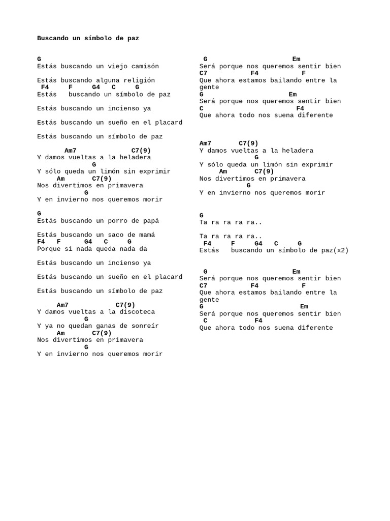 Buscando un símbolo de paz: letra y acordes | PDF