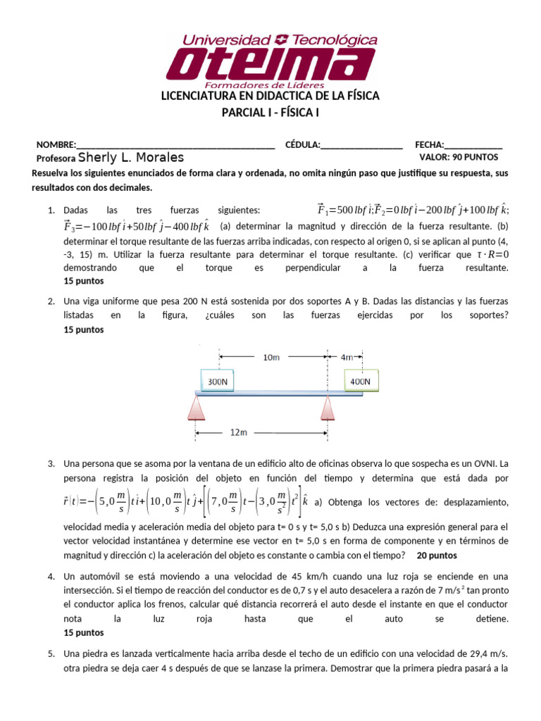 Parcial 1 de Fisica | PDF | Esfuerzo de torsión | Velocidad