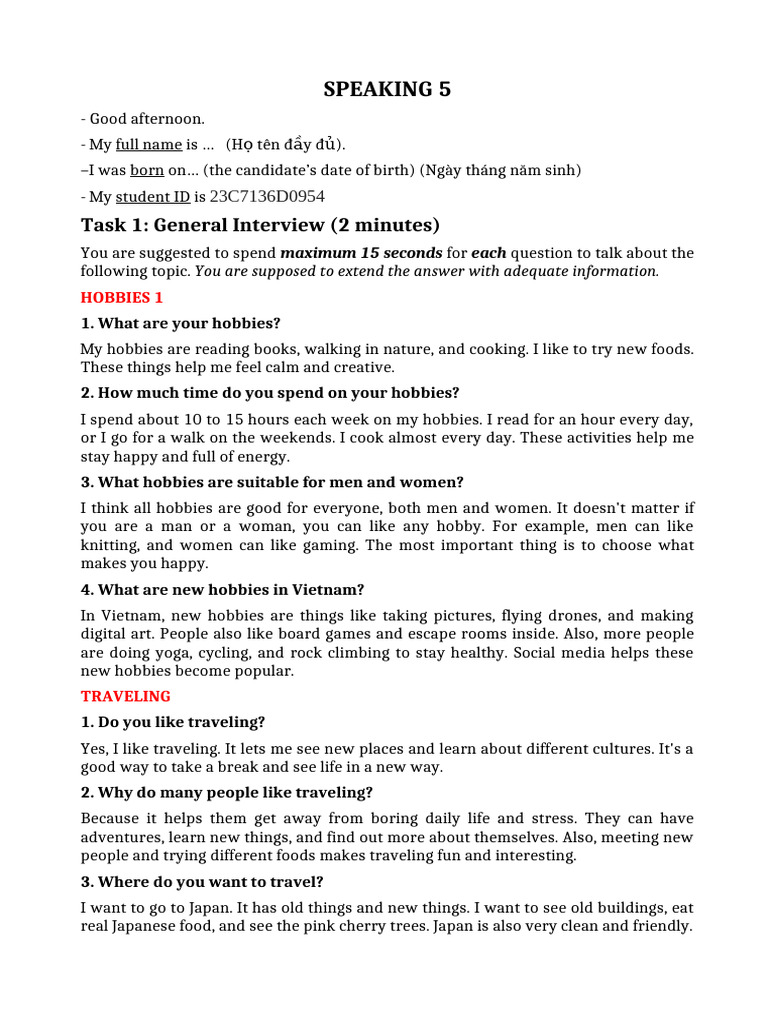 Interview Preparation: Hobbies and Travel | PDF | Online Shopping ...
