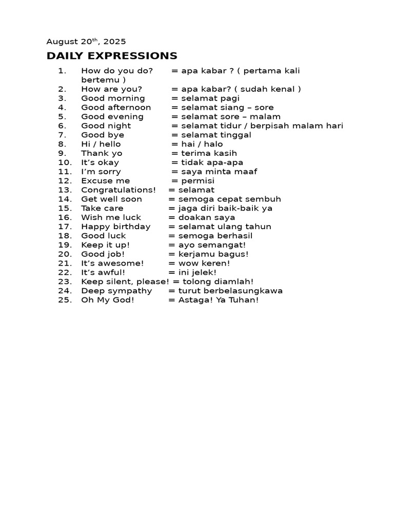 Common Greetings in Indonesian | PDF