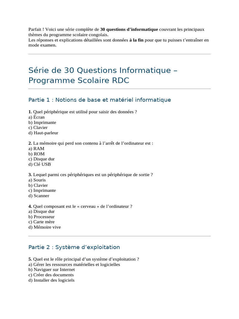 Questions sur le stockage des données | PDF | Système d'exploitation ...