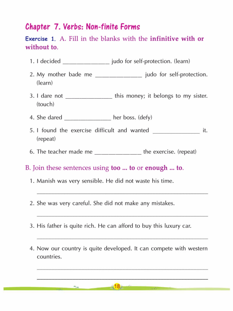 Non-finite Verbs Exercises and Practice | PDF