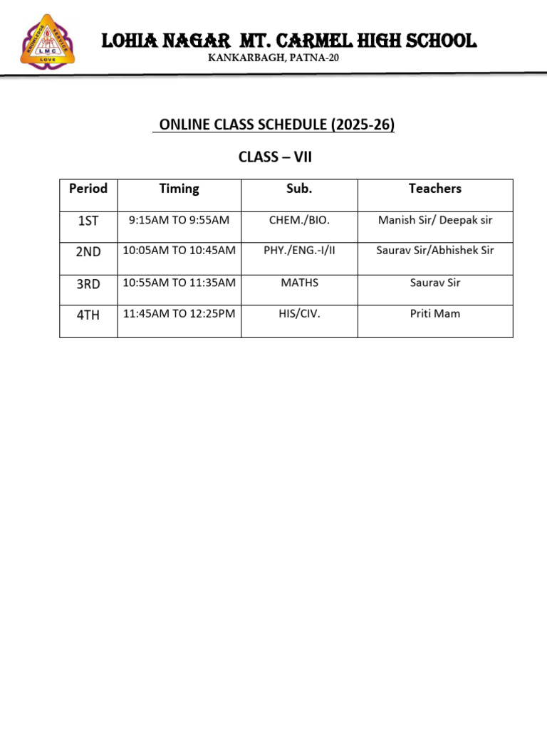 Online Class Routine CLASS - 7 - Ok | PDF
