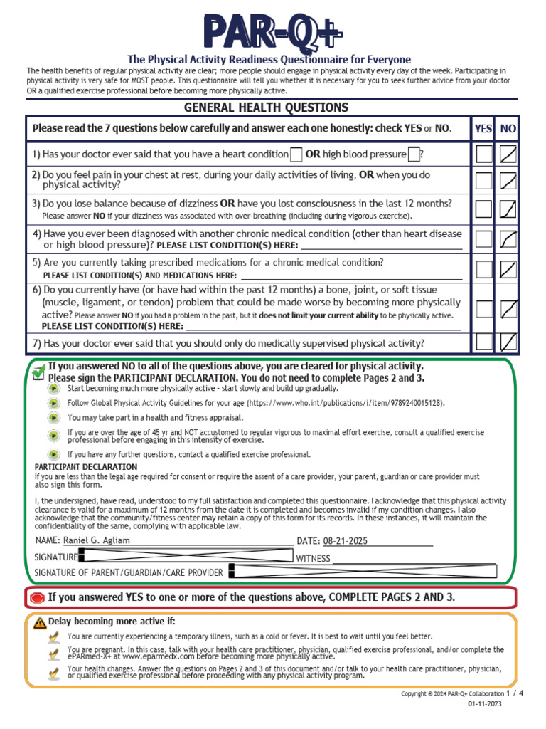 Physical Activity Readiness Questionnaire | PDF | Asthma | Diabetes