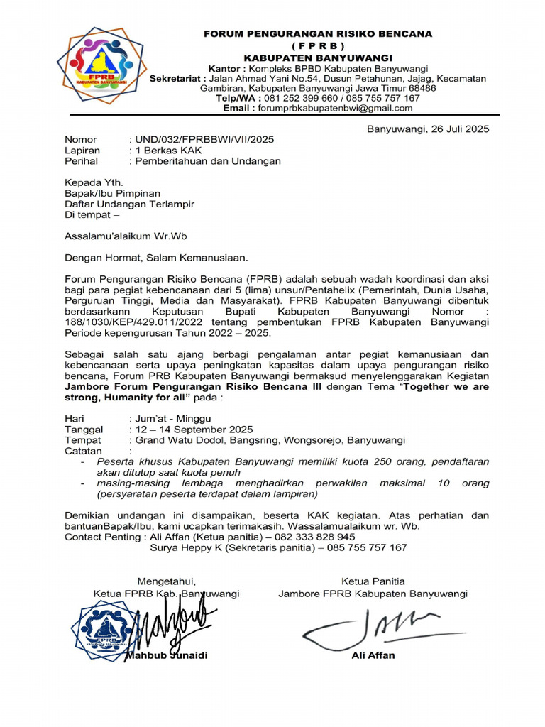 32.surat Pemberitahuan Dan Undangan FPRB (Seluruhnya) | PDF
