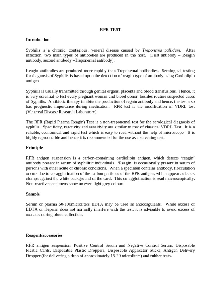 Exp-5. Precipitation Reaction - VDRL(RPR TEST) | PDF | Blood Plasma ...
