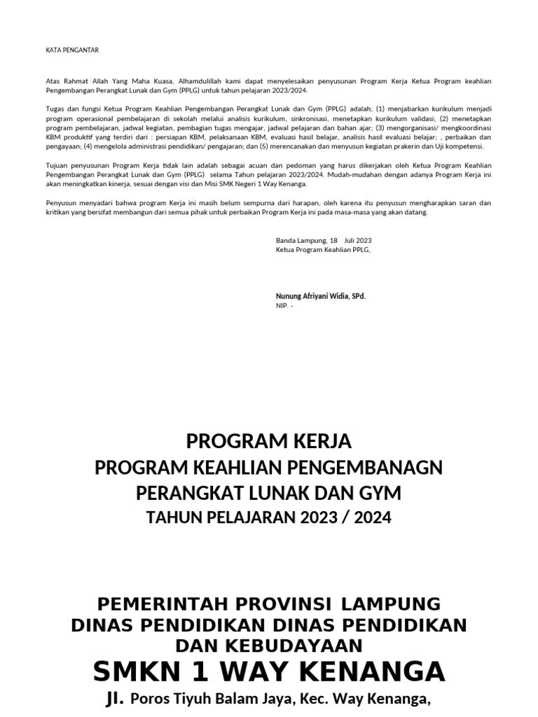 Program Kerja k3 PPLG | PDF