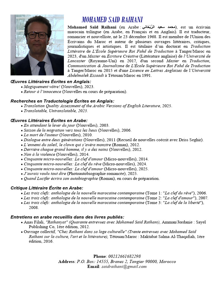 Mohamed Saïd Raïhani : Écrivain marocain trilingue | PDF