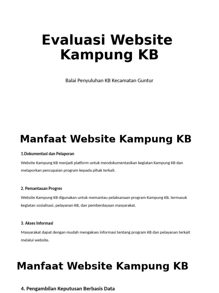 Manfaat dan Evaluasi Website Kampung KB | PDF