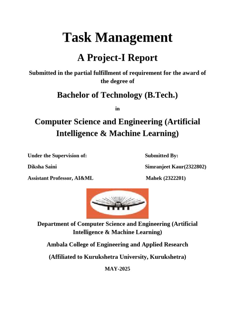 Task Management System Project Report | PDF | Databases | Machine Learning