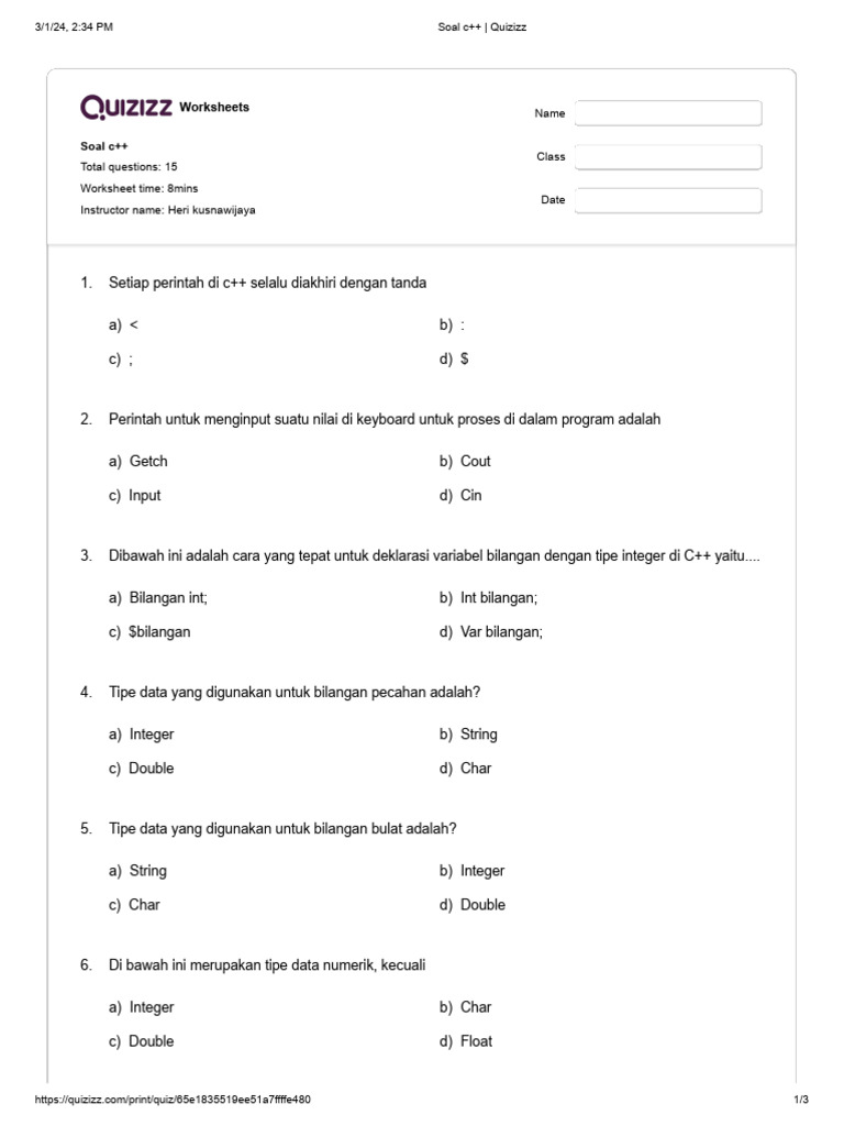 Soal C++ untuk Pemrograman Dasar | PDF